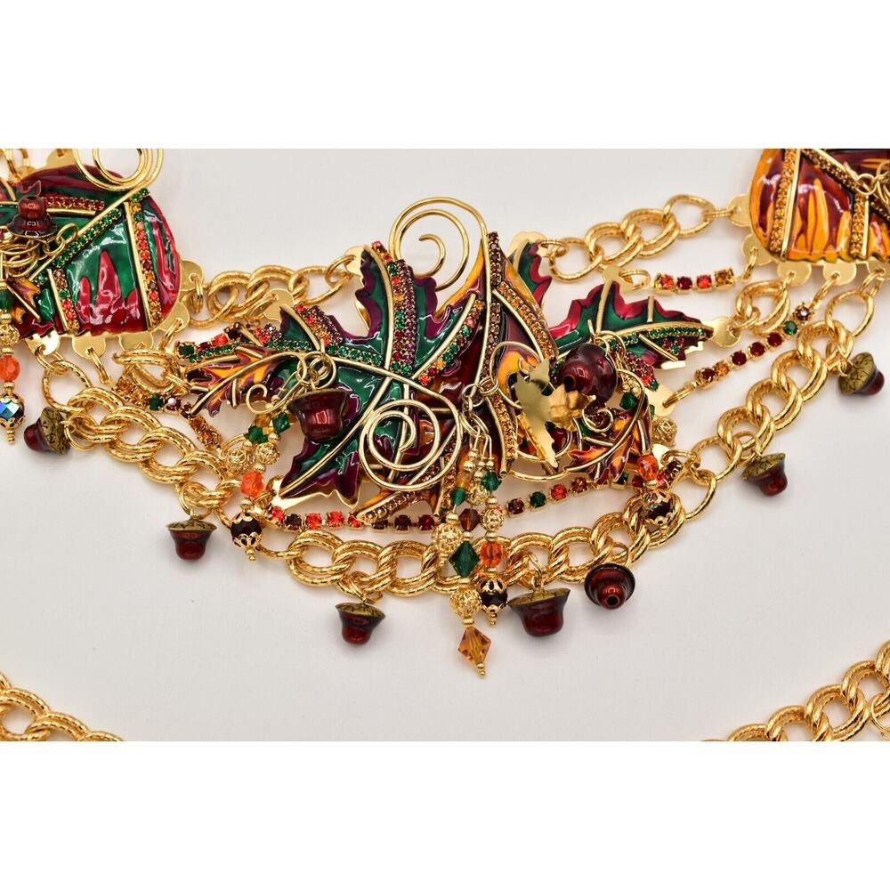 Lunch At The Ritz Autumn Fall Belt Chain Rhinestone Crystal Maple Leaf RARE - Picture 2 of 16